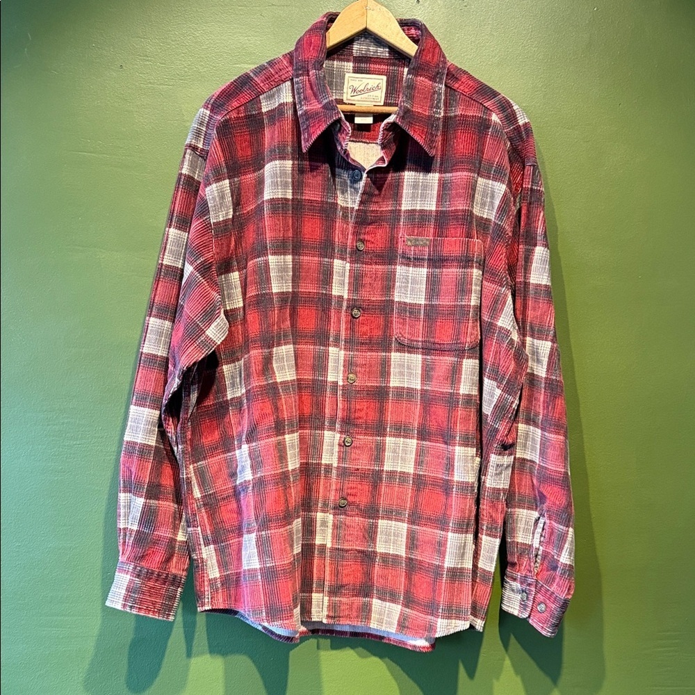 Vintage Woolrich Courduroy Red and Black Plaid Button Down Shirt
